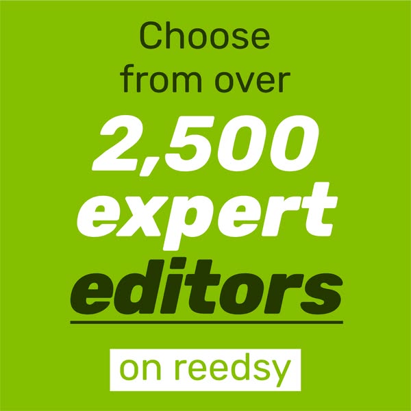 The image ad promotes Reedsy, a platform for authors to find expert editors. The ad showcases the extensive network of o