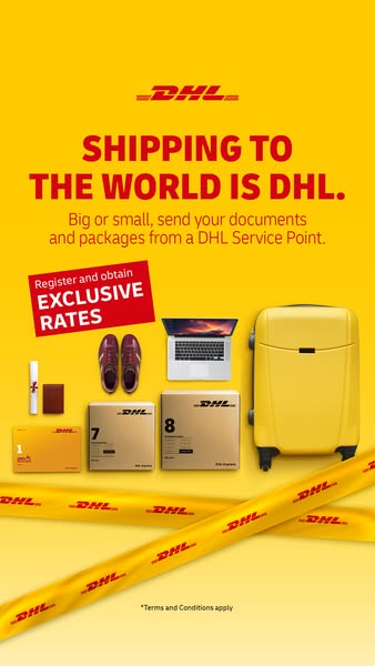 This ad for DHL is meant to convey that you can ship anything of any size with DHL, from documents to suitcases. The ad 