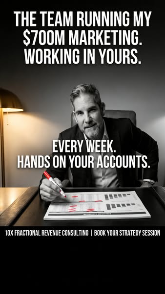 Image ad for 10X Fractional Revenue Consulting featuring Grant Cardone. The ad copy states the team running Cardone'