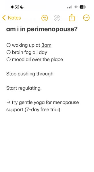 This ad uses a screenshot of the iPhone notes app to suggest symptoms of perimenopause and offer a 7-day free trial of y