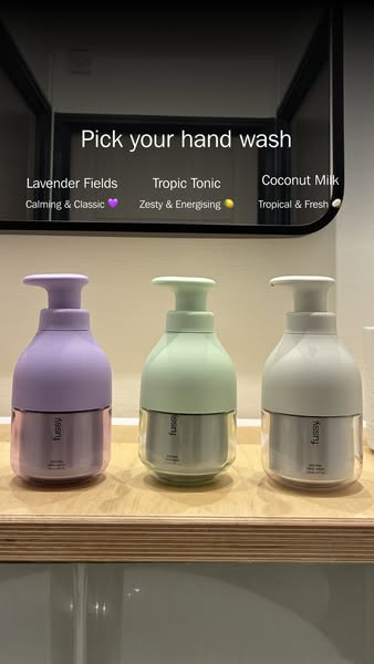 This image ad presents three different versions of hand soap, inviting the user to pick their choice. Each hand soap has