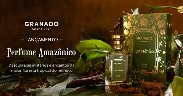 This image ad for Granado promotes their Amazônico perfume as a new launch, highlighting its connection to the mysteries