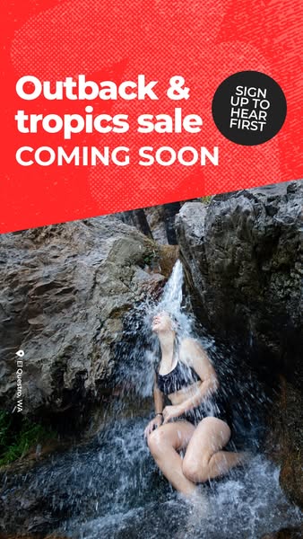 This ad showcases a sale event for 'Outback & tropics' destinations, inviting viewers to sign up for early a