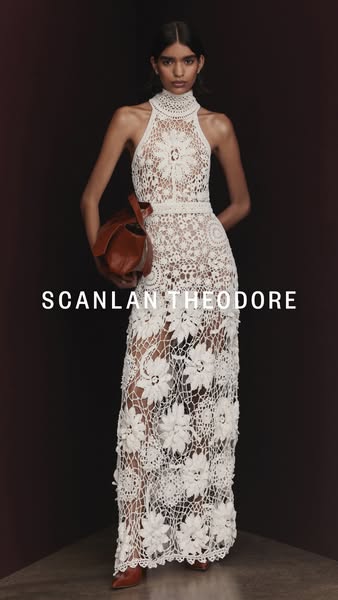 This is an image ad that features a person wearing a dress from Scanlan Theodore. The photo showcases the brand and the 