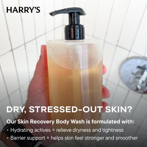 This ad for Harry's Skin Recovery Body Wash targets individuals with dry, stressed-out skin. It highlights the hydra