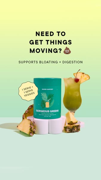 This ad for Naked Harvest's Gorgeous Greens aims to show how the product supports digestion and is equivalent to one