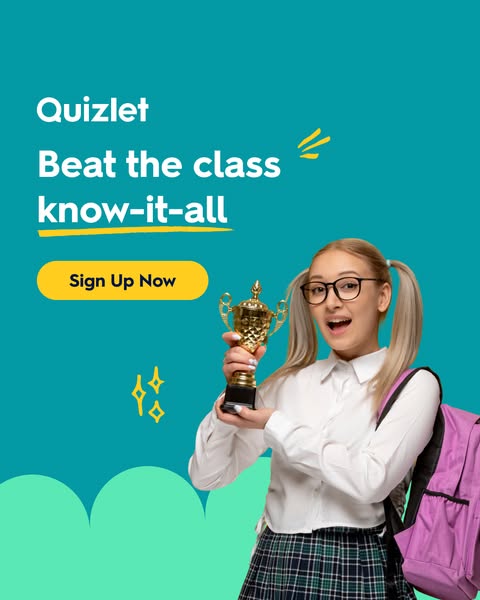This ad for Quizlet features an image of a student holding a trophy. The ad encourages users to 'Beat the class know