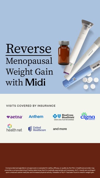 This image ad for Midi targets women experiencing menopausal weight gain by offering a solution through their compounded