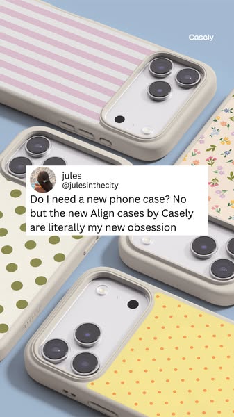 An image ad showcasing phone cases with different patterns. It features a customer testimonial from Jules, who expresses