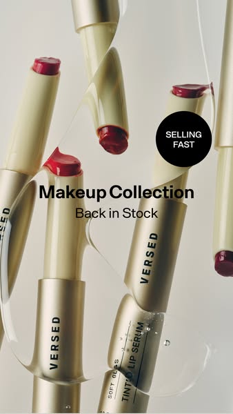 This ad for Versed features a collection of their makeup products, highlighting that they are back in stock and selling 