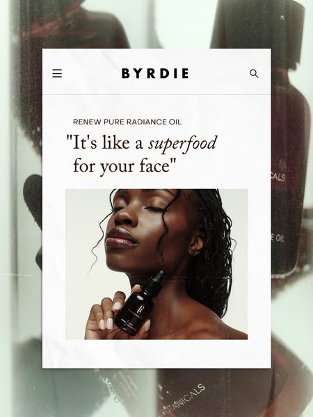 A skincare ad featuring a woman using the product is presented within a website screenshot.