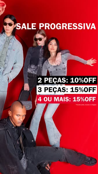 This image ad for Diesel advertises a progressive sale where customers can get 10% off when they buy two pieces and 15% 