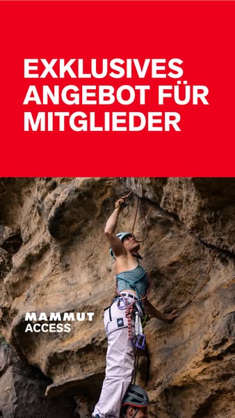 This image ad is for Mammut, a brand that provides equipment for outdoor sports. This ad features a person who is rock c