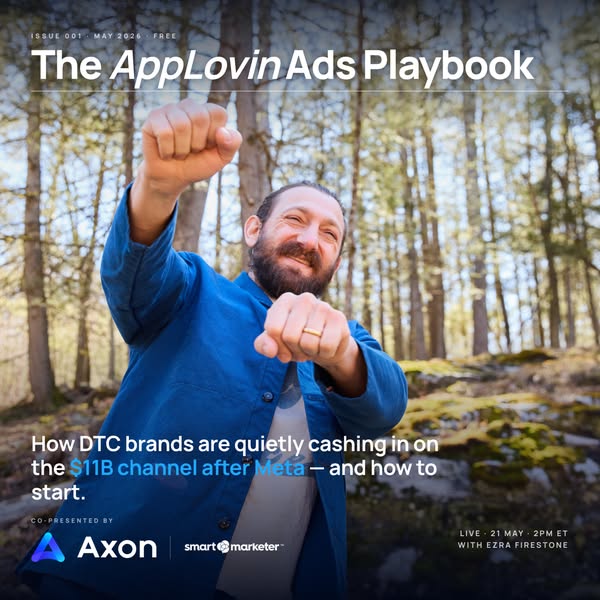 This ad promotes the AppLovin Ads Playbook and how DTC brands are cashing in on the $11B channel after Meta. It features