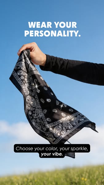 This ad features a hand holding up a bandana with a blue sky and green grass in the background. The ad copy encourages v