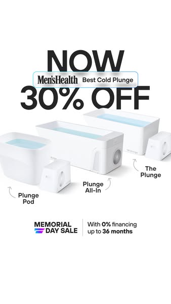 This ad promotes cold plunge products from The Plunge. It highlights a 30% off sale with 0% financing for up to 36 month