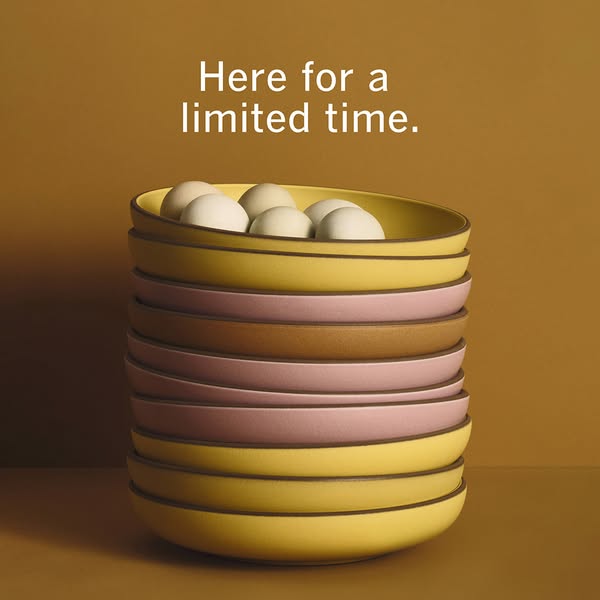 This ad promotes a stack of colorful plates and emphasizes a limited-time offer to encourage immediate purchase.