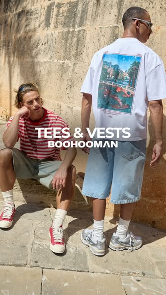 This image ad from Boohooman is targeted towards young men interested in the latest trends, featuring their tees and ves