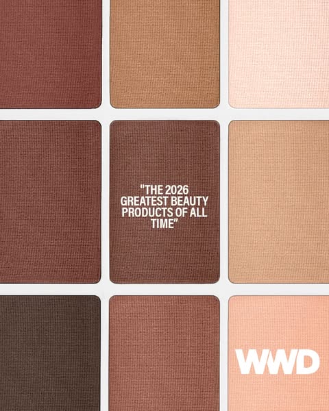 This image ad features an eyeshadow palette containing nine shades of neutral brown and beige. The text in the middle sq