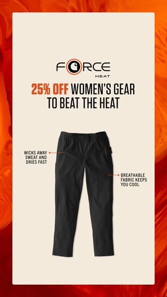 This ad promotes women's gear from Force Heat, highlighting features like sweat-wicking and breathable fabric with a