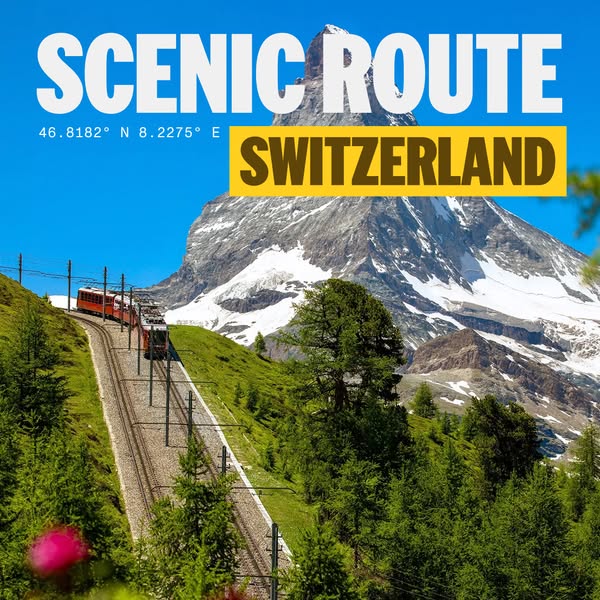 This image ad showcases a scenic view of a train traveling in Switzerland. The Matterhorn mountain is also displayed.