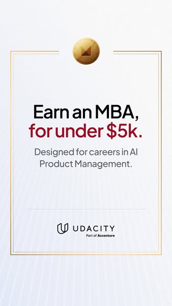 This image ad promotes an MBA program from Udacity and Accenture. The program is designed for careers in AI product mana