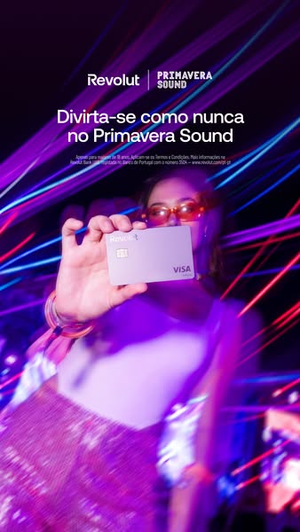 This Revolut ad features a young woman at a music festival, promoting the use of Revolut cards for festival experiences.