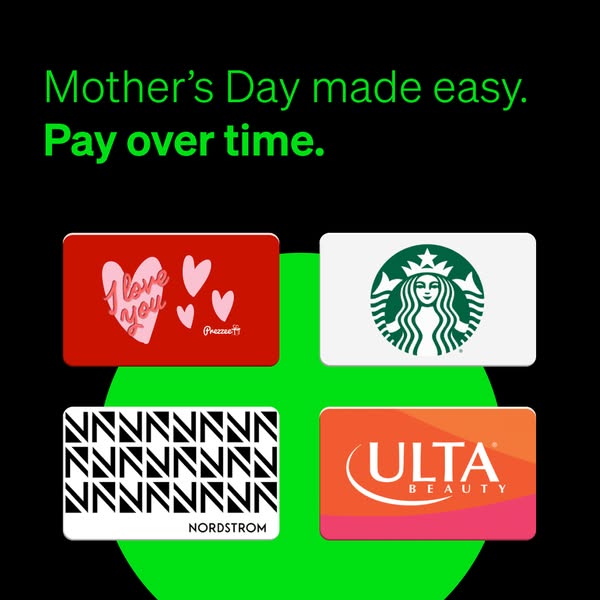 This image ad is for Mother's Day and shows 4 different gift cards that can be purchased and paid for over time.