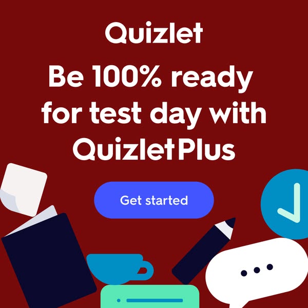 This ad promotes Quizlet Plus, encouraging viewers to get started to be 100% ready for test day.
