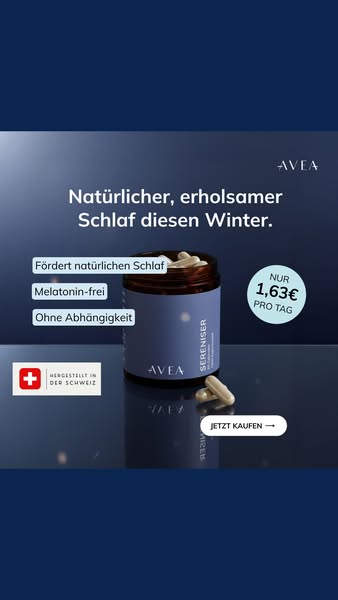 This image ad promotes AVEA's Sereniser product as a natural sleep aid for the winter, highlighting its melatonin-fr