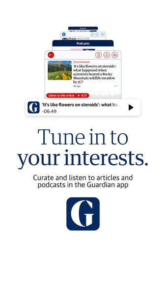 This ad promotes the Guardian app by showcasing that you can tune into your interests by curating and listening to artic