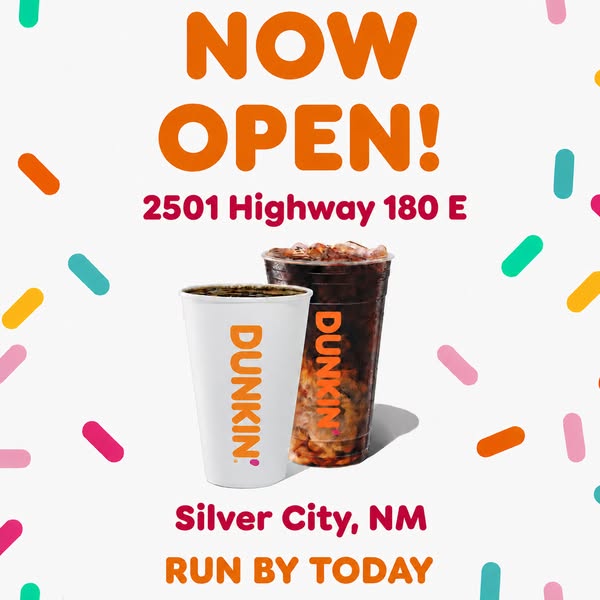 This image ad announces the grand opening of a Dunkin' location in Silver City, NM.