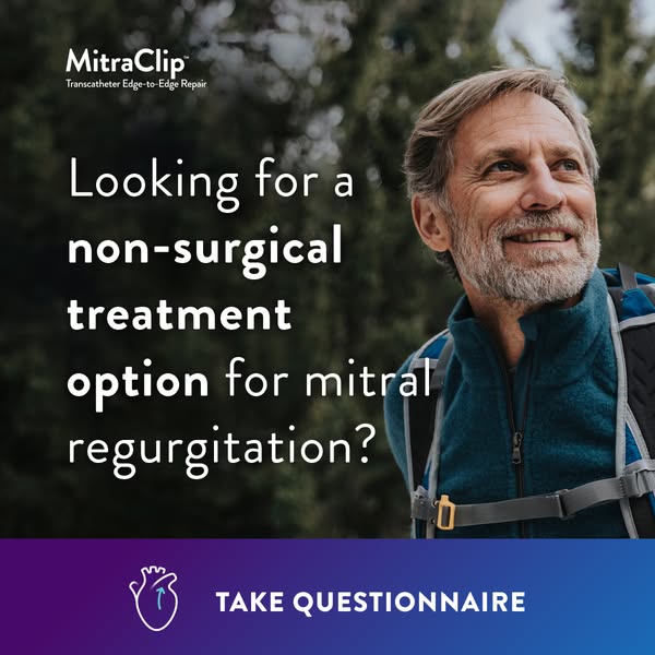 This image ad is for MitraClip, a non-surgical treatment option for mitral regurgitation. The ad features a smiling man 