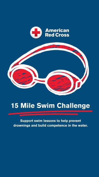 This image ad promotes the American Red Cross's 15 Mile Swim Challenge, encouraging support for swim lessons to prev