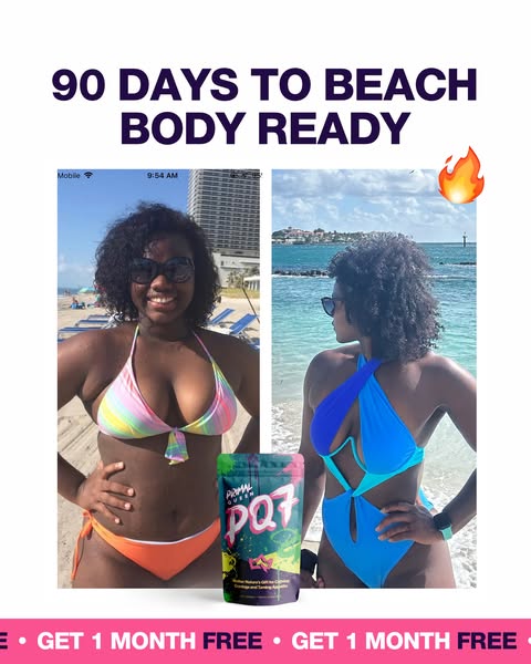 The image ad features a split-screen style 'before and after' shot, with a woman on the left side and her 'a