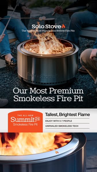 This ad for Solo Stove promotes its smokeless fire pits. The ad highlights the product's premium quality, showcasing