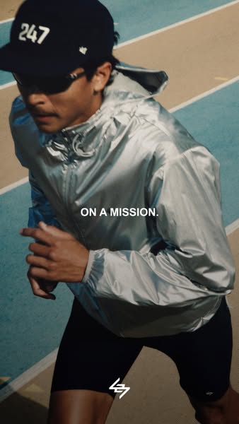 The image ad features a person jogging on a running track, dressed in activewear. The ad emphasizes the brand's etho