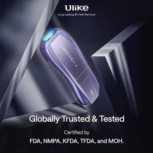 This ad promotes Ulike's long-lasting IPL hair removal device. It features the product in a stylized, modern setting