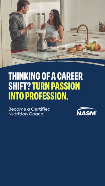 This image ad from NASM encourages viewers who are thinking about a career shift to become a certified nutrition coach a