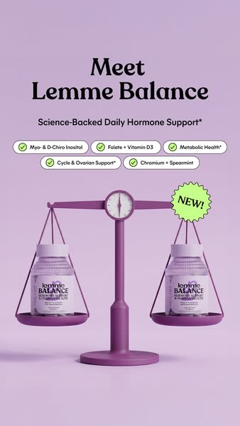 This ad features a product called Lemme Balance, which provides science-backed daily hormone support. The image includes