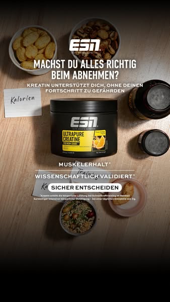 The image ad showcases ESN's Ultrapure Creatine supplement, emphasizing its role in supporting weight loss efforts w