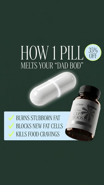 This ad promotes BOMA's GLP-1 Booster, a supplement designed to help reduce stubborn fat, block new fat cells, and k