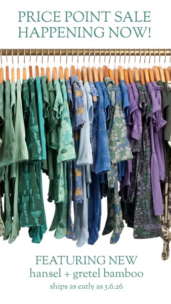 The ad features a clothing rack filled with clothes. The ad promotes the brand Hansel + Gretel bamboo, mentioning a pric