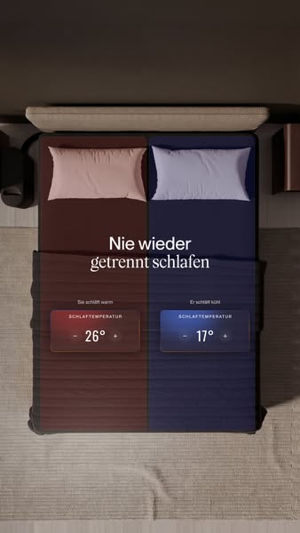 The image ad features a bed that is split in half, with one side blue and cool and the other red and warm. The ad sugges