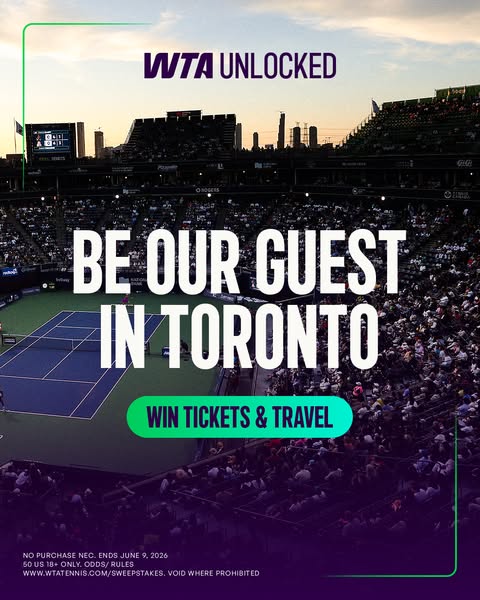 This ad is promoting a sweepstakes to win tickets and travel to see a WTA tennis match in Toronto.