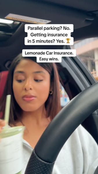 The ad features a woman in a car who claims that getting car insurance with Lemonade is easier than parallel parking.
