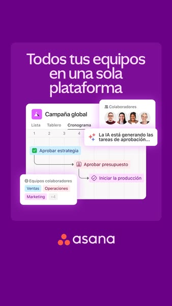 This ad promotes Asana, a work management platform, by showcasing its ability to bring all teams together on a single pl