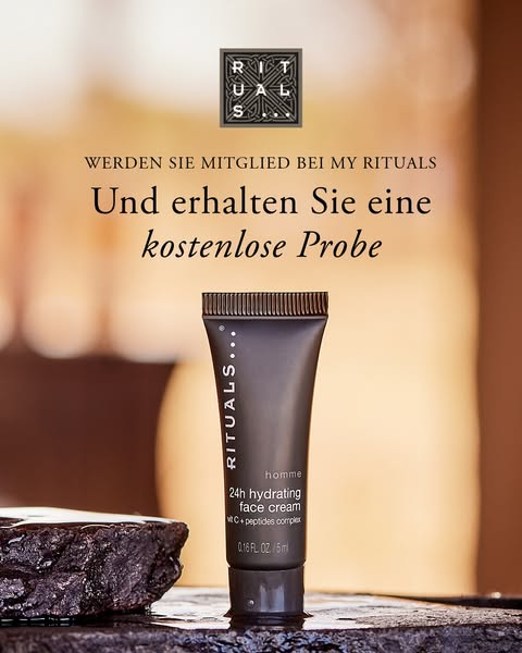 An image ad for Rituals homme 24h hydrating face cream promotes the product by highlighting a limited-time offer for a f