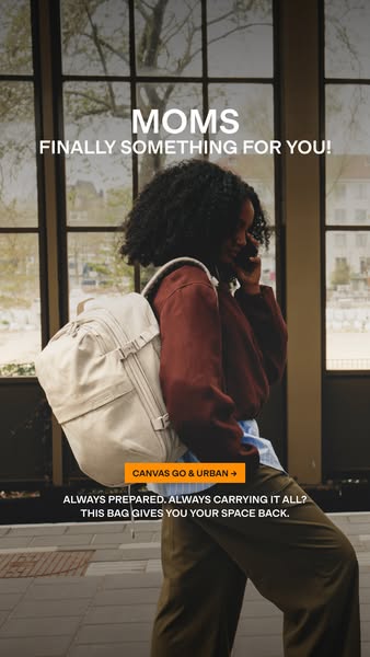 This image ad is aimed at mothers looking for a bag that can handle their everyday needs. The ad features a woman wearin