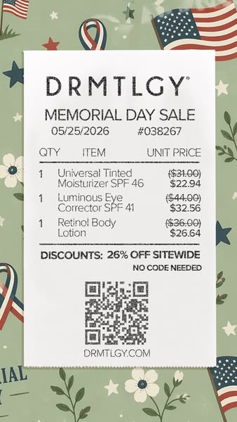 This image ad for DRMTLGY features a mock receipt with the brand name at the top and the words 'Memorial Day Sale